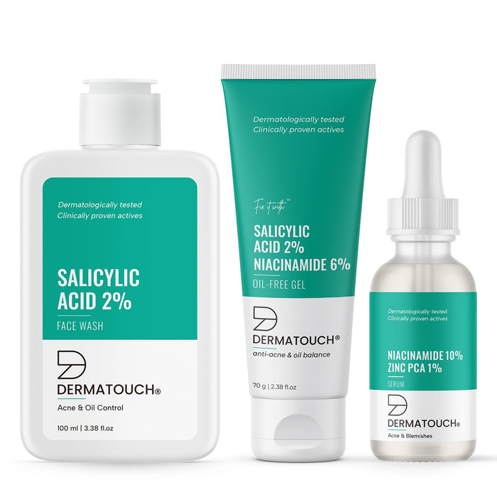 Acne Care Kit – Salicylic Acid 2% Facewash (100ml) + Niacinamide 10% Zinc PCA 1% Serum (30ml) + Salicylic Acid 2% Niacinamide 6% Oil-Free Gel (70g)
